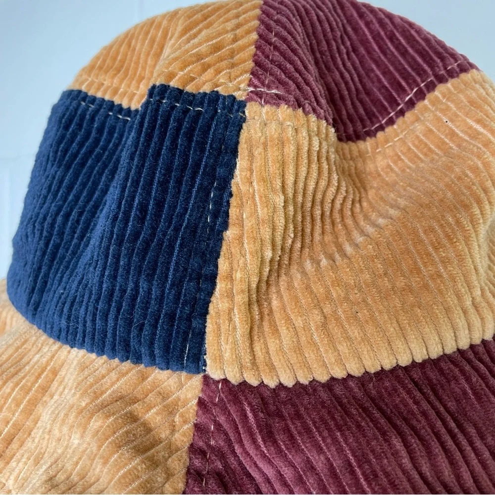 Urban Outfitters Patchwork Corduroy Bucket Hat in Mustard, Burgundy & Navy